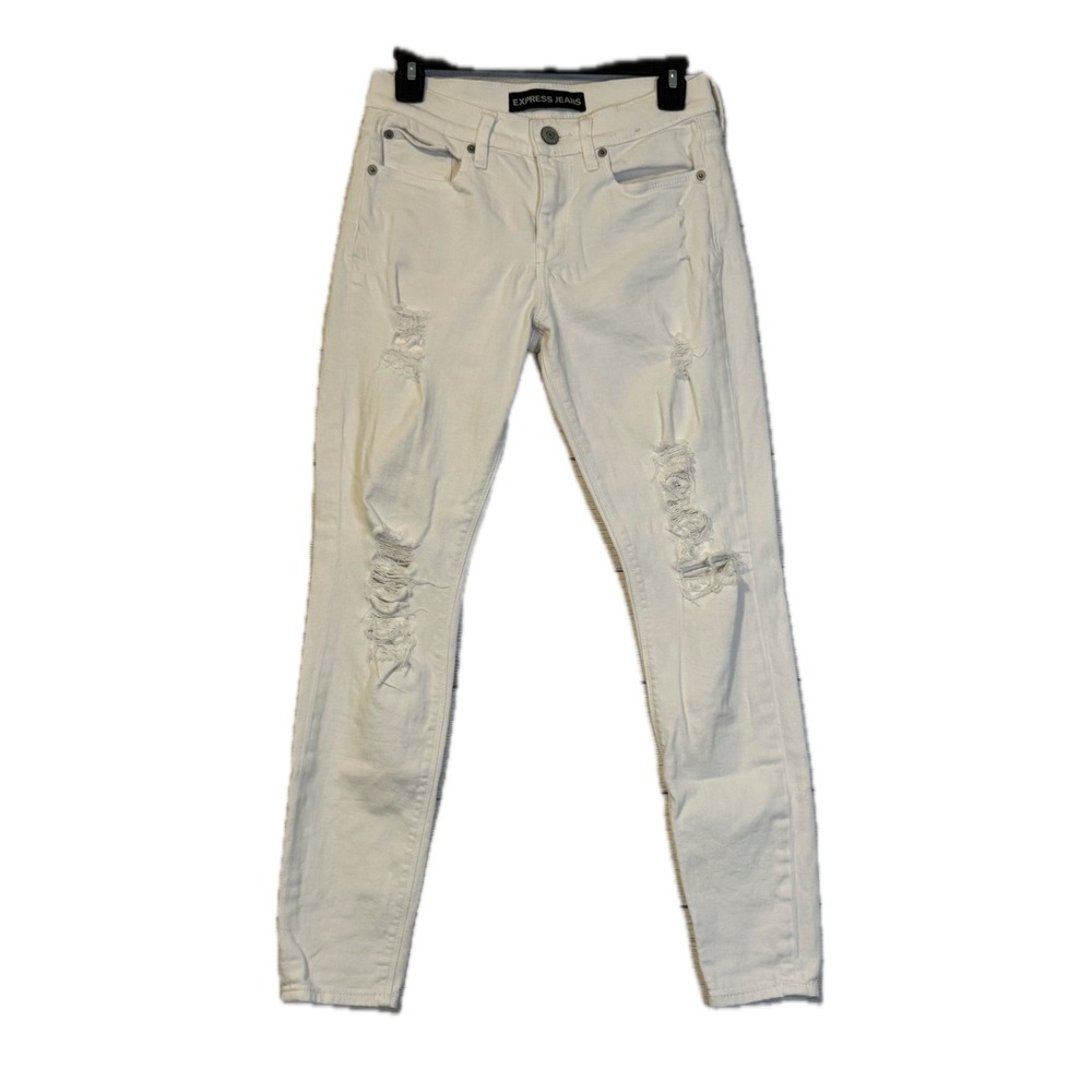 Express Jeans Women's 4 White Legging Mid Rise Distressed Skinny